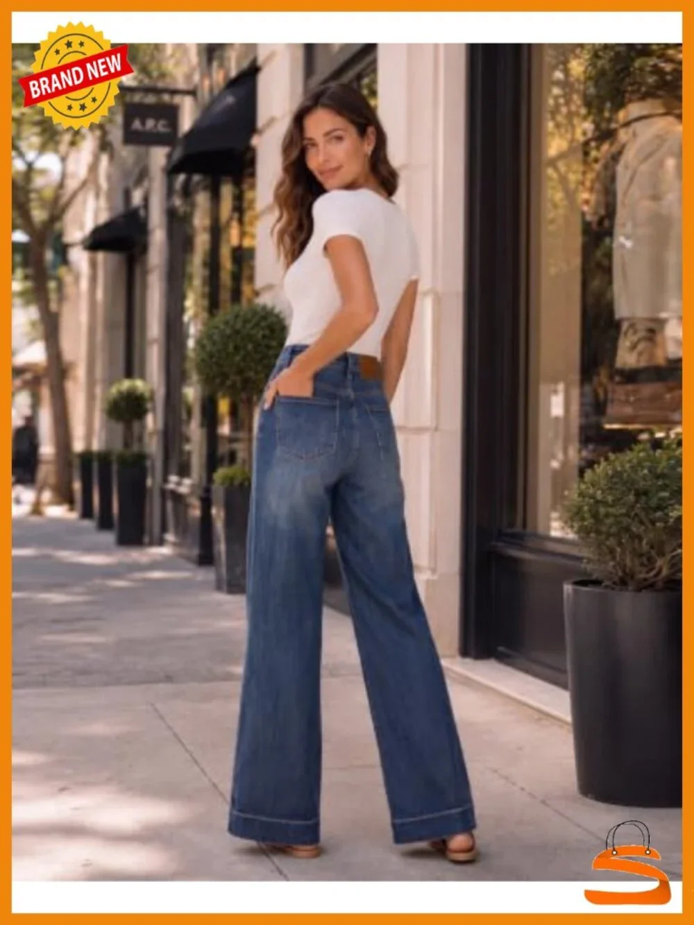 High Rise Wide Leg Dad Jeans Stretchy Tummy Control Denim Pants